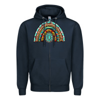 Navy Western Rainbow with Leopard and Gemstone Zipper Hoodie - texasbilliewilder