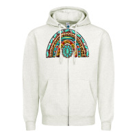 Oatmeal Heather Western Rainbow with Leopard and Gemstone Zipper Hoodie - texasbilliewilder