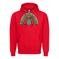Red Western Rainbow with Leopard and Gemstone Zipper Hoodie - texasbilliewilder