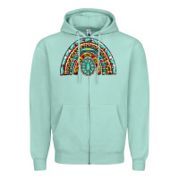 Seafoam Western Rainbow with Leopard and Gemstone Zipper Hoodie - texasbilliewilder