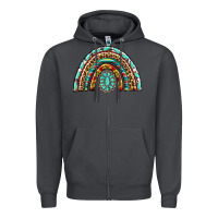 Smoke Western Rainbow with Leopard and Gemstone Zipper Hoodie - texasbilliewilder