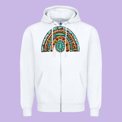 Western Rainbow With Leopard And Gemstone Zipper Hoodie Designed By Texasbilliewilder
