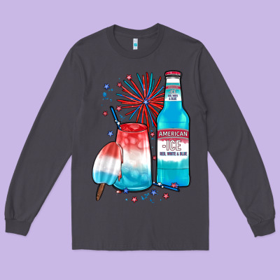 Th Of July Drinks, American Ice Long Sleeve Tee Designed By Jahusdesignshop