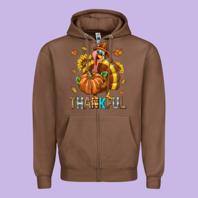 Thankful Turkey Zipper Hoodie Designed By Texasbilliewilder