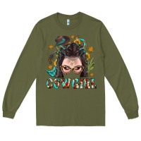 Army Green Western Cowgirl Braid Hair Long Sleeve Tee - BundleAndBundleShop