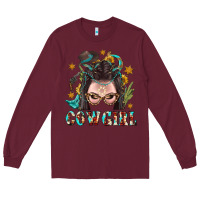 Burgundy Western Cowgirl Braid Hair Long Sleeve Tee - BundleAndBundleShop