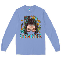 Colony Blue Western Cowgirl Braid Hair Long Sleeve Tee - BundleAndBundleShop