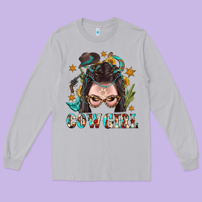 Western Cowgirl Braid Hair Long Sleeve Tee Designed By Bundleandbundleshop