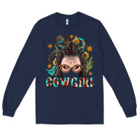 Navy Western Cowgirl Braid Hair Long Sleeve Tee - BundleAndBundleShop