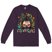 Plum Western Cowgirl Braid Hair Long Sleeve Tee - BundleAndBundleShop