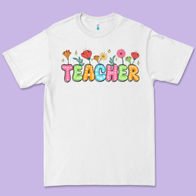 Custom Teacher Flowers Premium Tee Designed By Jahusdesignshop