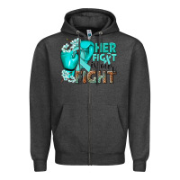 Charcoal Heather Her fight is our fight Ovarian Cancer teal ribbon Zipper Hoodie - NancyCooperArtShop