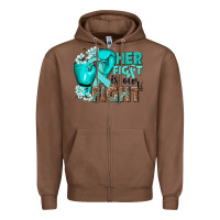 Chestnut Her fight is our fight Ovarian Cancer teal ribbon Zipper Hoodie - NancyCooperArtShop