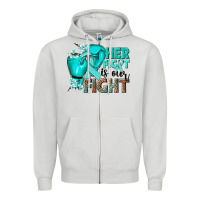 Dove Grey Her fight is our fight Ovarian Cancer teal ribbon Zipper Hoodie - NancyCooperArtShop
