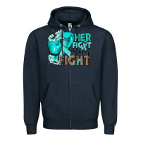 Navy Her fight is our fight Ovarian Cancer teal ribbon Zipper Hoodie - NancyCooperArtShop