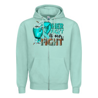 Seafoam Her fight is our fight Ovarian Cancer teal ribbon Zipper Hoodie - NancyCooperArtShop