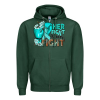 Sports Green Her fight is our fight Ovarian Cancer teal ribbon Zipper Hoodie - NancyCooperArtShop