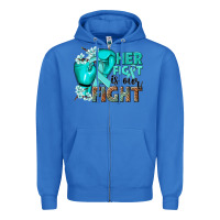 True Royal Her fight is our fight Ovarian Cancer teal ribbon Zipper Hoodie - NancyCooperArtShop