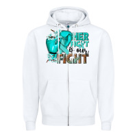 White Her fight is our fight Ovarian Cancer teal ribbon Zipper Hoodie - NancyCooperArtShop
