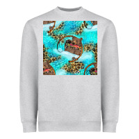 Heather Grey Mama Bear Hunting Fish With Leopard Seamless Pattern Heavyweight Sweatshirt - BundleAndBundleShop