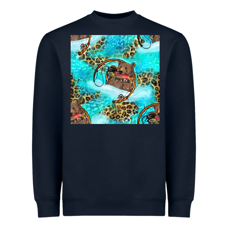 Mama Bear Hunting Fish With Leopard Seamless Pattern Heavyweight Sweatshirt by BundleAndBundleShop | Teevron