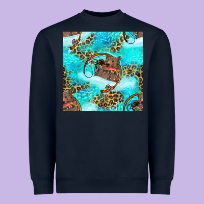 Mama Bear Hunting Fish With Leopard Seamless Pattern Heavyweight Sweatshirt Designed By Bundleandbundleshop