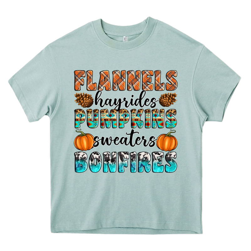 Flannels Hayrides Pumpkins Sweaters Bonfires Heavy Core Tee by Artiststas | Teevron