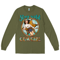 Army Green Western Stay Wild Cowgirl Long Sleeve Tee - BundleAndBundleShop