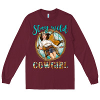 Burgundy Western Stay Wild Cowgirl Long Sleeve Tee - BundleAndBundleShop