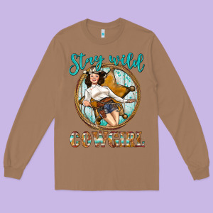 Western Stay Wild Cowgirl Long Sleeve Tee Designed By Bundleandbundleshop