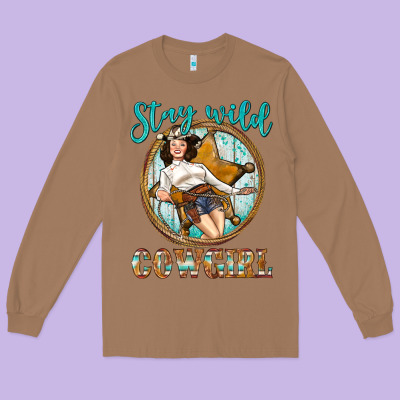 Western Stay Wild Cowgirl Long Sleeve Tee Designed By Bundleandbundleshop