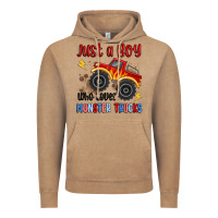 Vintage Coffee just a boy who loves monster trucks Vintage Hoodie - MaliasSmallBusiness