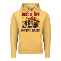Vintage Mustard just a boy who loves monster trucks Vintage Hoodie - MaliasSmallBusiness
