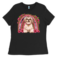 Black shih tzu floral rainbow Ladies Tee - JahusDesignShop