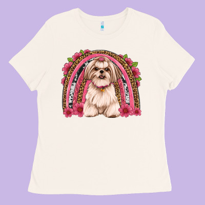 Shih Tzu Floral Rainbow Ladies Tee Designed By Jahusdesignshop