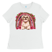 White shih tzu floral rainbow Ladies Tee - JahusDesignShop