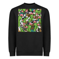 Black Western Cactus And Turquoise Gemstone With Leopard And Cowhide Seamles Heavyweight Sweatshirt - BundleAndBundleShop