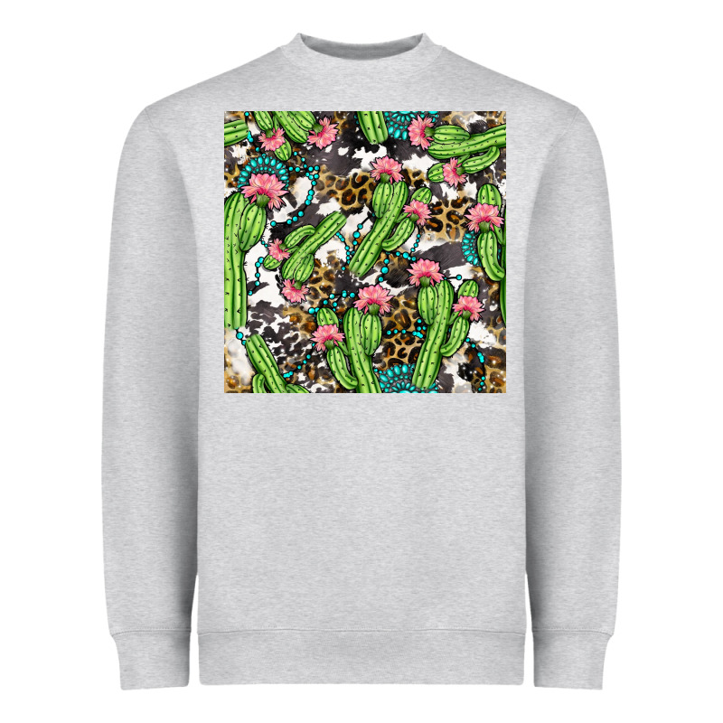 Western Cactus And Turquoise Gemstone With Leopard And Cowhide Seamles Heavyweight Sweatshirt by BundleAndBundleShop | Teevron
