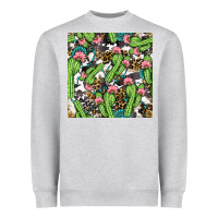 Heather Grey Western Cactus And Turquoise Gemstone With Leopard And Cowhide Seamles Heavyweight Sweatshirt - BundleAndBundleShop