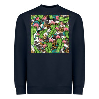 Navy Western Cactus And Turquoise Gemstone With Leopard And Cowhide Seamles Heavyweight Sweatshirt - BundleAndBundleShop