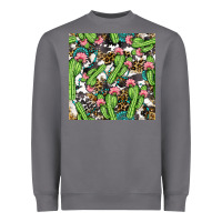 Storm Western Cactus And Turquoise Gemstone With Leopard And Cowhide Seamles Heavyweight Sweatshirt - BundleAndBundleShop