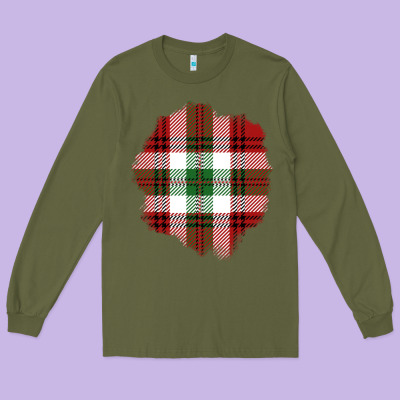 Christmas Tartan Patch Long Sleeve Tee Designed By Bundleandbundleshop