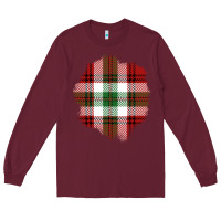 Burgundy Christmas Tartan Patch Long Sleeve Tee - BundleAndBundleShop