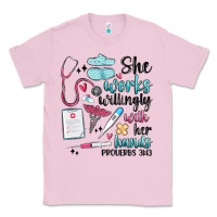 Bubblegum Pink she works willingly with her hands Classic Tee - MaliasSmallBusiness
