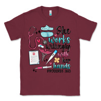 Burgundy she works willingly with her hands Classic Tee - MaliasSmallBusiness