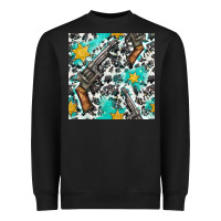 Black Western Gun And Sheriff Stars With Cowhide Seamless Pattern Heavyweight Sweatshirt - BundleAndBundleShop
