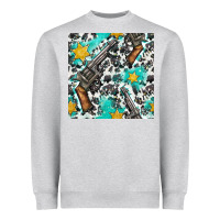 Heather Grey Western Gun And Sheriff Stars With Cowhide Seamless Pattern Heavyweight Sweatshirt - BundleAndBundleShop