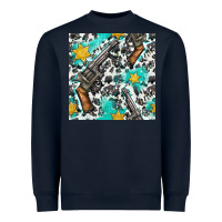 Navy Western Gun And Sheriff Stars With Cowhide Seamless Pattern Heavyweight Sweatshirt - BundleAndBundleShop