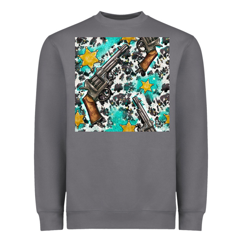 Western Gun And Sheriff Stars With Cowhide Seamless Pattern Heavyweight Sweatshirt by BundleAndBundleShop | Teevron