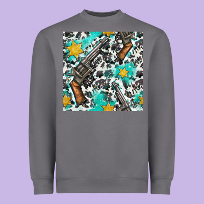 Western Gun And Sheriff Stars With Cowhide Seamless Pattern Heavyweight Sweatshirt Designed By Bundleandbundleshop